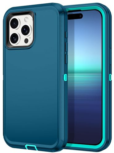 Petocase for iPhone 15 Pro Max Case Shockproof Dust/Drop Proof 3-Layer Full Body Protection [Without Screen Protector] Rugged Heavy Duty Cover Case for Apple iPhone 15 Pro Max 6.7 2023,Turquoise