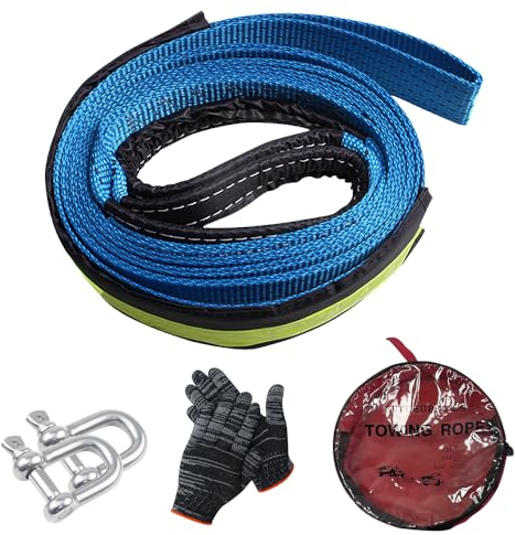 5M x 5CM Abschleppseil Auto, 3 Tonnen Abschleppseil PKW, PKW Notfall-Abschleppgurt, Abschleppseil Auto, KFZ Notfall-Abschleppgurt mit 2 Karabinerhaken und Aufbewahrungstasche, Handschuhen (Blau)