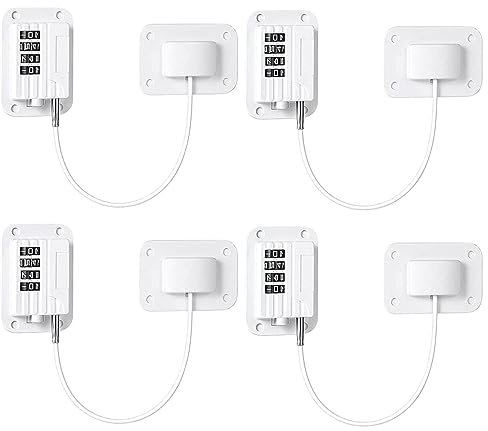 Sonhomay Kühlschrankschloss 4 Stück Magnetische Schrankschlösser Ohne Bohren 4-stelliges Kabelschloss Klebe Kindersicherung für Schränke Schubladen Fenster