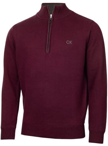 Calvin Klein Mens Lined Chunky Half Zip Sweater - French Burgundy - XXL