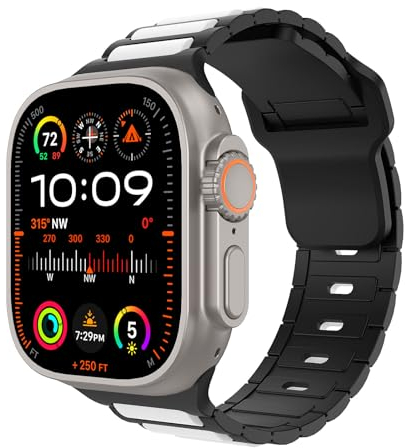 MoKo Sport Straps Compatible with Apple Watch Ultra 2 Strap 49mm 46mm 45mm 44mm 42mm for Men Women,Two-Tone Silicone Replacement Band for iWatch Strap SE Series 10 9 8 7 6 5 4 Ultra 2,White/Black