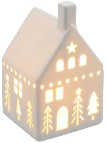 Shudehill Giftware China White Christmas LED House, Small Star | Warm White Light, Cosy House Design, Xmas Trees and Stars, Home Decoration