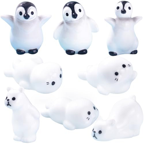 MEZHEN Pinguin Figuren Tortendeko Pinguin Kuchen Deko Eisbär Figur Winter Harz Ornamente Gartendeko Weihnachten Deko Handwerk Wohnkultur Geschenk 16 Stück