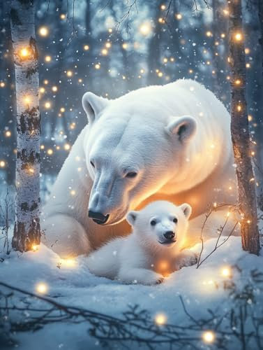 Ginfonr DIY Diamond Art Painting Zubehör Bär Set Full, 5D Diamant Painting Winter Bilder Kit Crystal Rhinestone Embroidery Decoration Für Home Wall Décor 30x40 cm8185
