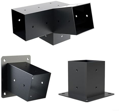 LVYXON Set di staffe inclinate per pergola da tetto e da parete, per pali da 10 x 10 cm, portico, gazebo, struttura esterna in acciaio nero resistente alle intemperie (C)
