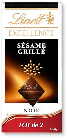 Lindt - Lot de 2 Tablettes EXCELLENCE Noir Sésame Grillé - Chocolat Noir, 2x100g