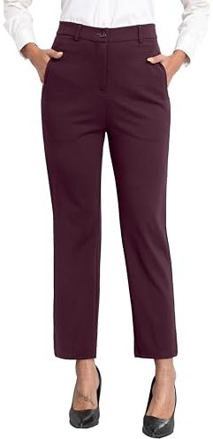 GRECERELLE Stoffhose Anzughose Business Casual Hose Elegant Damen Elastischer Bund mit Taschen und Knöpfen