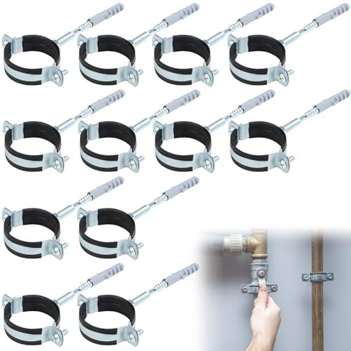 KXVXXV Juego de abrazaderas de tubo de 50 mm: 12 abrazaderas de tubo de tornillo + 12 tacos + 12 tornillos de bastón, abrazadera para tubos, soporte para tubos para canales, conductos de ventilación