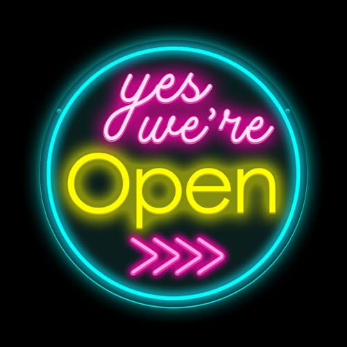 Yes We Are Open Neon Light Dimmable Sign Led Open Neon Wall Decor USB Powered Illuminated Business Sign for Business Gift Shop Restaurant Bar Salon Cafe Club Store(14.96*14.96)