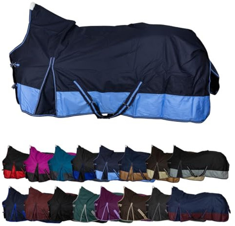 RL24 - Weidedecke High Neck Basicline 600D – Regendecke & Übergangsdecke – wasserdichte Outdoordecke mit Kreuzbegurtung – Pferdedecke in Blau/Babyblau – Größe 145cm (Polarfleecefutter)
