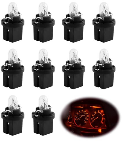 BIVOFU 10 Stück 12V 2W T5 B8.5D Glühbirne Armaturenbrett, Glühbirnen-Set für Armaturenbrettbeleuchtung im Auto, Hellgelb Halogen, Einfache Installation