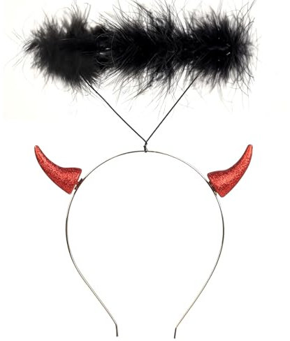 Paxrmuky Teufel Hörner schwarz Engel Halo Stirnbänder, Teufel Kostüm Zubehör Halloween Stirnband Karneval Cosplay Teufel Engel Kostüm