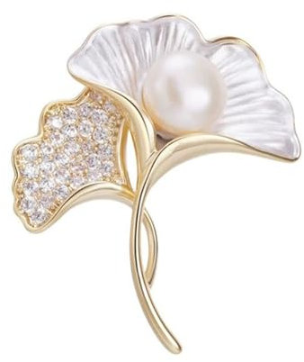 Wendalern Broche Feuille de Ginkgo Or Émail avec Perle et Strass - Élégante Feuille D'automne pour Bouquet de Mariée - Accessoires Bijoux pour Femmes