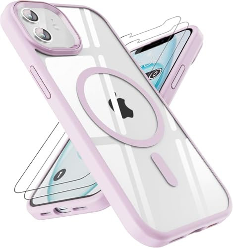 Handyhülle für iPhone 11/XR, [Anti-Gelb] Magnetische Klare Hülle mit 2 Schutzfolie, Kratzfester Durchsichtig PC Rücken, Bunte Transparent Stoßfest für iPhone 11 und iPhone XR 6.1 Zoll - Rosa