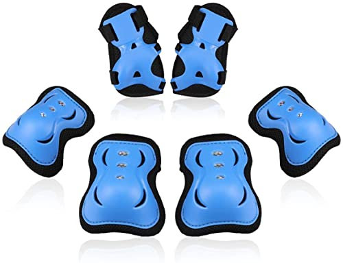 BOSONER Knieschoner Kinder Schoner Inliner Protektoren Schützer Inline Skates Knie Und Ellenbogenschützer Knieschützer Skateboard Rollschuhe (Schwarz / Blau#New, M(9-15 Jahren))