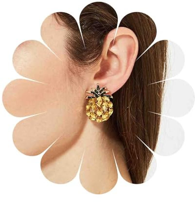 Enautoabs Glitzernde Rhienstone Ananas Ohrringe Kristall Ananas Ohrstecker Tropische Früchte Ohrringe Gelbe Ananas Statement-Ohrringe Sommer Party Ohrringe Schmuck Für Frauen