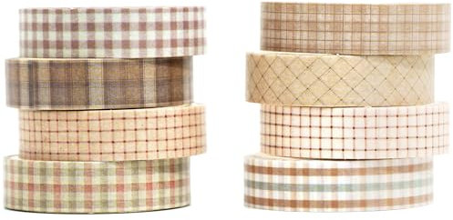 YUBX 8 Rollen Weinlese Washi Tape Set, Retro Masking Tape Dekoratives Klebeband Bunt für DIY Handwerk, Verschönert Journals, Planer, Scrapbooking und Verpackung (Retro Plaid)