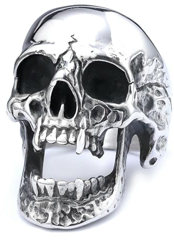 Sumpgle Gothic Totenkopf Ring Edelstahl Zombie Reißzähne Schmuck Herren Geschwärztes poliertes Band