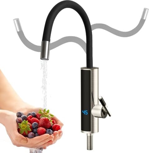 Instant Hot Water Tap 220V 3000W Electric Water Heater Tap Supply Hot and Cold Water with LED Digital Display 360° Rotatable Faucet for Home Kitchen Sink