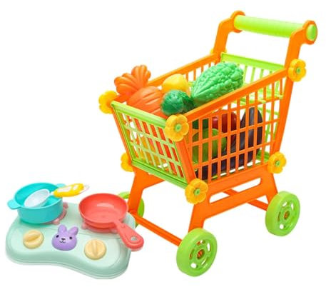 Colcolo KDS Einkaufswagenspielzeug, Küchenspiel, Trolley -Spielset, Mini -Supermarktwagen, Obstgemüse für Kinder im Vorschulalter Mädchen Jungen