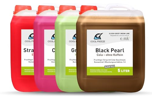 Slush-Sirup Eis 4×5 L Mix-Set – Cola, Waldmeister, Kirsche & Erdbeere | Konzentrat | Azo und Glycerin frei | Angebot-Set | Perfekt für Ninja Slushy Maschine
