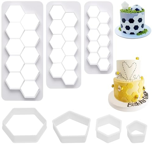 7 Stück Fußball Ausstechformen Set, Sechseck Kunststoff Fondant Ausstecher für Torten/Kekse Dekorieren, DIY Fussball Plätzchen
