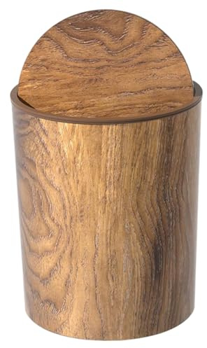 NIDONE Poubelle rétro, petite poubelle en grain de bois avec couvercle pivotant, ronde, corbeille à déchets réutilisable pour chambre à coucher, salon, cuisine, salle de bain