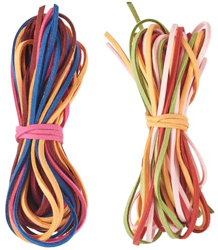 2 Bundles Suede Cord for Jewelry Making Flat Leather Cord 2mm Leather Lace String Beading Threads for Necklaces Bracelets Earrings DIY Crafts Supplies