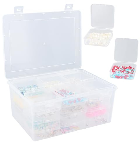 24 Stück Kleine Perlen Aufbewahrungsboxen mit Deckel (7x7x2.5cm), Bügelperlen Sortierbox, Bastelkiste Aufbewahrungsbehälter aus Klarem Kunststoff für Schmuck, Bastelartikel & Kleinteile, 24.5x18x11cm