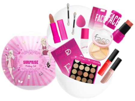 Schminkset für Frauen Mädchen, All in One Make Up Set, 10-teiliges 16 Farben Lidschatten, Lippenstift, Lip Oil, 2x Matte Lipcream, Rouge Stick, Concealer, Pinsel & Schwamm