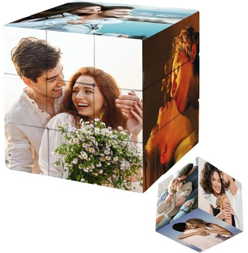 JJ GRADGOWN Personalisierter 3D-Drehbarer Foto-Würfel, Individuell mit 6 Fotos Gestaltet, Geschenk für Geburtstag, Jubiläum & Valentinstag, Ideal für Familie, Freunde & Paare (Stil 1)
