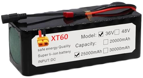 10S4P Electric Bicycle Battery Pack 36V 25Ah with 42V 2A Charger Rechargeable Electric Scooter Battery For 200W 300W 500W 800W 1000W E-Bike Motors 36V 25Ah,XT60
