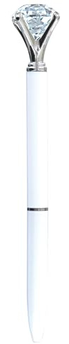 Quality Metal Diamond Ballpoint Pen. Funky Design Modern Pen, Free Pen Refill Included (White/Silver)