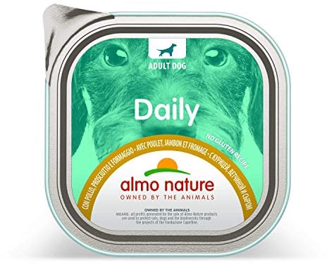 almo nature Daily Nassfutter für Hunde mit Huhn, Schinken und Käse, Ohne Gluten 9er Pack (9x300 g)