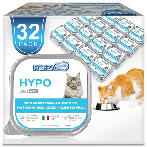 Forza10 - Cat Food, Vet-Approved Hypoallergenic Wet Cat Food, Non GMO, Salmon Flavor, Adult Cats with Allergies, Skin & Coat Support, Made in Italy (3.5 oz, 32 Pack)