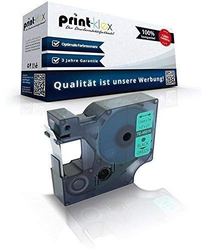Print-Klex Schriftband kompatibel für Dymo D1 45019 Labelmanager 100 100Plus 100Series 120P 150 160 200Serie 210 D 220P 260P 280 300 S0720590 12mm x7m Black on Green Etiketten - Easy Line Serie