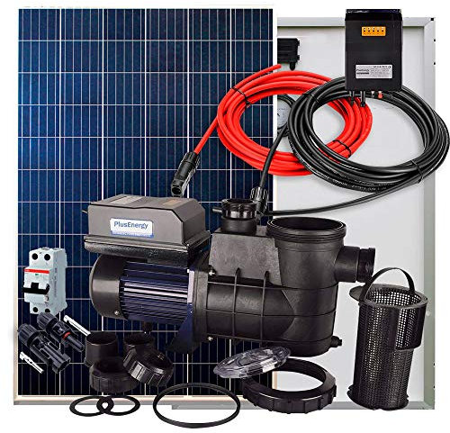 Kit Solar + Bomba Depuradora de Aluminio para Piscina 370W 24V 1/2cv + 2 Paneles Solares + Conectores, Negra