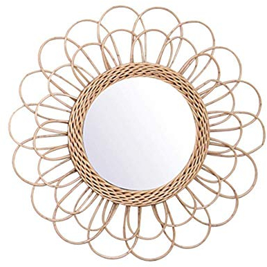 Guajave Hängespiegel, Rattan, Sonnenblume, rund, Wandspiegel, Dekoration, Boho-Korbgeflecht, Make-up-Spiegel