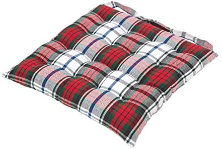 Homescapes Stuhlkissen Macduff 40x40 cm kariert – Sitzkissen Outdoor/Indoor, Oeko-TEX-Zertifiziert, Sitzpolster waschbar für Esszimmer-, Küchen- & Gartenstühle, rot-weiß-grün