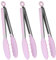 HINMAY 9-Inch Stainless Steel Silicone Tongs Serving Food Tongs for Grilling Cooking Frying, Set of 3 (Pink)