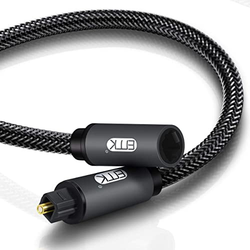 EMK Câble d'extension optique mâle vers femelle - Câble audio Toslink en nylon tressé - Câble adaptateur numérique en fibre plaquée or 24 carats pour home cinéma, barre de son, TV, PS4, Xbox - 2 m