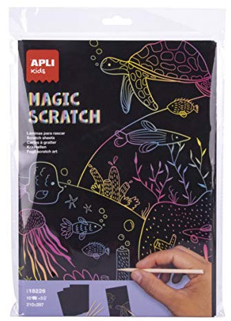 APLI Kids 18226 - Gratta per grattare Magic Scratch 10 fogli 5 strumenti