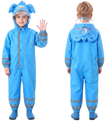 JinBei Kids Puddle Suit Boys Lightweight Raincoat Hooded 5-7 Years, Blue
