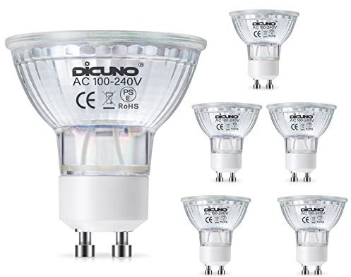 DiCUNO GU10 LED Lampen, 6W Ersetzt 60W Halogenstrahler, 5000K Tageslichtweiß, 600lm, Reflektor LED Spots 120° Abstrahlwinkel, Energiesparend, Nicht Dimmbar, 100-240V, 6er-Pack