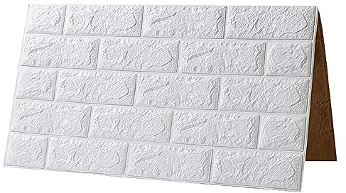 3D Fond d'écran de Mur de Briques Auto-Adhésif DIY Papier Peint Motif de Brique Papier Peint 3D Brique Blanche PE Mousse Anti-Collision pour Des Murs de TV/Décor de Mur de Fond de Sofa White,10pcs