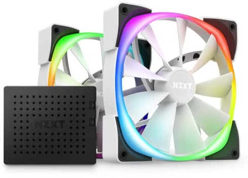 NZXT AER RGB 2-140mm - HF-2814C-DW - Advanced Lighting Customizations - Winglet Tips - Fluid Dynamic Bearing - LED RGB PWM Fan - Twin Fans (Lighting Controller INCLUDED) - White