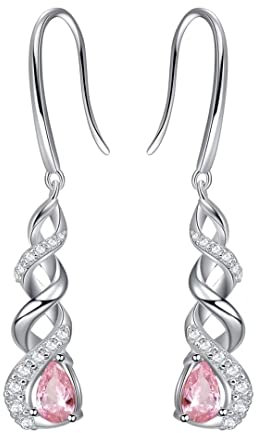 Qings Orecchini Donna Infinito Ottobre - Orecchini Con Pietre Portafortuna Tormalina Rosa Pendenti Argento 925 Zirconia Cubica Orecchini Scintillanti Twist Stroili Regalo di Gioielli per Ragazze Donne