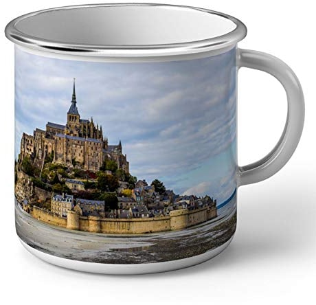 Mug Emaillé Metal Mont Saint-Michel Low Tide Monument Francais UNESCO