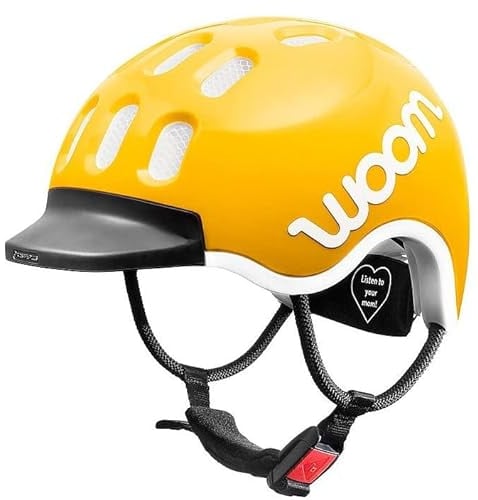 woom Kids Helm, Fahrradhelm für Kinder, mit Visier, für Jungen und Mädchen, 50–53 cm, Größe S, Verstellbar, Aufprallschutz, Gelb (Sunny Yellow)