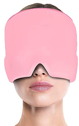Ice Pack for Migraine, Form Fitting Gel Ice Headache Relief Hat, Reusable Cold Therapy Migraine Relief Cap, for Puffy Eyes, Tension, Sinus & Stress Relief (Pink)